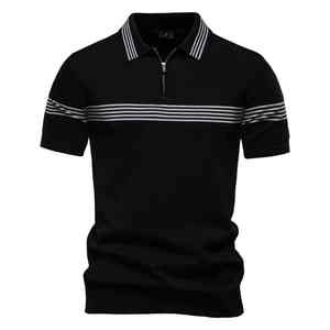 Polo para Hombre, 100% Algodón Piqué, Cuello Rayado, Corte Regular, Estilo Casual de Negocios, Manga Corta, Ropa de Verano - Product Image 5