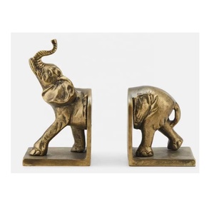 Metal Elephant Bookend Brass Finish for Books Holder Sculptural Design <b>Bookshelf</b> Heavy Books or Organizer <b>Office</b> Desk Room Decor - Product Image 1