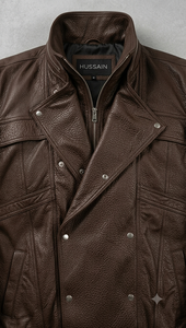 Chaqueta de hombre de cuero de cordero marrón premium, estilo holgado con cierre de cremallera, estilo urbano, talla grande. - Product Image 4
