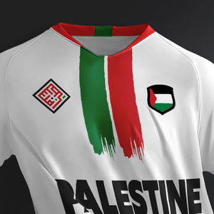 Maillot de football blanc pour homme Palestine, col en V, manches courtes, imprimé drapeau sublimé, polyester respirant, vêtements de sport pour adultes - Product Image 5
