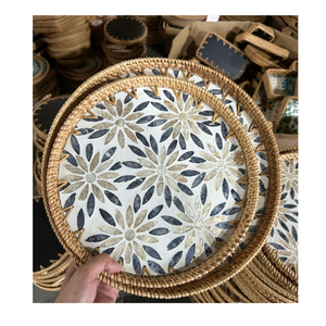 Decorative Rattan Serving <b>Platter</b> with Natural Mother of Pearl Shell - Product Image 6