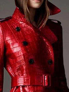 Manteaux en cuir de vachette longs et élégants pour femmes, en peau de mouton véritable rouge, style classique, pour l'hiver – Vente en gros - Product Image 3