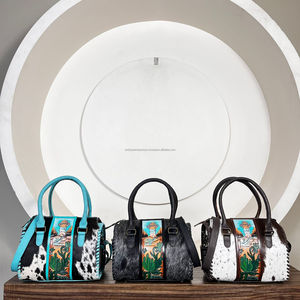 2026 Fashionable Hand Tooled Genuine Cowhide Leather Duffel Bags Cactus Pattern Turquoise Leather Vintage Travel Bags for Unisex - Product Image 5