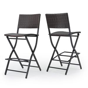Set di 2 sgabelli da bar pieghevoli in vimini multicolor marrone per esterni, sgabelli da bar in finto rattan, mobili da patio resistenti - Product Image 4