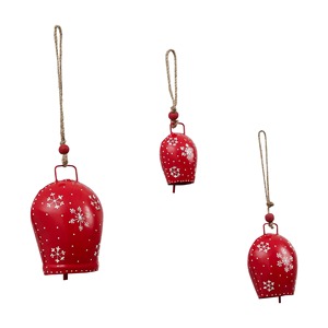 Campanas Metálicas Rojas con Diseño de Copo de Nieve, Adornos Colgantes para Árbol de Navidad, Decoración Festiva de Forma Redonda - Product Image 1