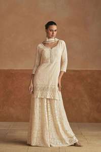 Traje Georgette con bordado completo, pantalón palazzo y dupatta, elegante ropa india femenina - Product Image 5