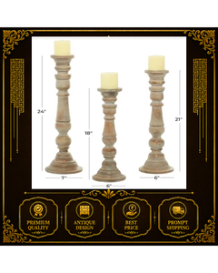 Candelabro de Madera de Diseño Antiguo con Acabado Blanqueado, Portavelas Decorativo Rústico Hecho a Mano para Decoración de Bodas y Navidad - Product Image 4