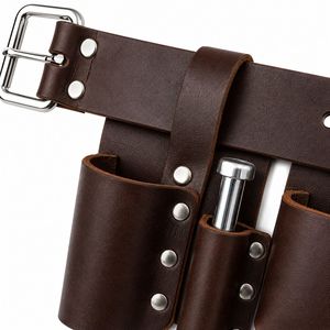 Ensemble de pochettes à outils ajustables en cuir véritable marron avec boucle en acier massif pour électricien, plombier et travaux en extérieur - Product Image 5