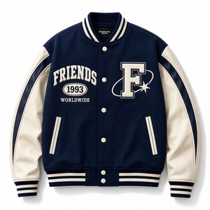Chaqueta Varsity para Hombre, Color Azul Marino y Crema, Letras Bordadas, Logotipo Personalizado, Estilo Preppy, Ropa de Otoño - Product Image 1