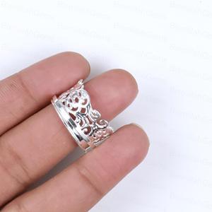 925 Sterling <b>Silver</b> Plated Crown Intricate Filigree Cutout Band For Women Vintage Tiara Princess Band Handmade Heirloom <b>Ring</b> - Product Image 4