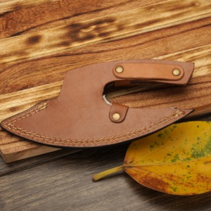 Cuchillo Ulu de Acero de Damasco Hecho a Mano Personalizado, Mango de Madera ODM/OEM, Funda de Cuero Genuino, Cuchillos de Cocina para Chef, Cuchillos de Corte DIY - Product Image 6