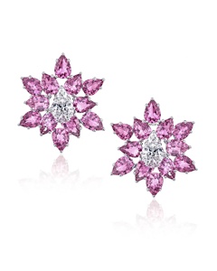 Pink Pear Cut <b>Moissanite</b> Floral Stud <b>Earrings</b> 10K 14K 18K Gold 925 935 Sterling Silver Luxury Fine Jewelry - Product Image 3