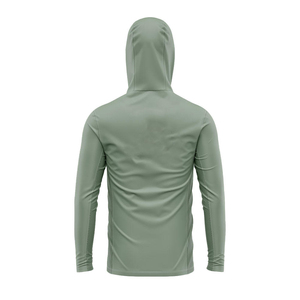 Wholesale Men's Solid Green Long Sleeve Hooded UV Protection Fishing Shirt with Face Cover Upf 50 Breathable Polyester Pullover - Product Image 2