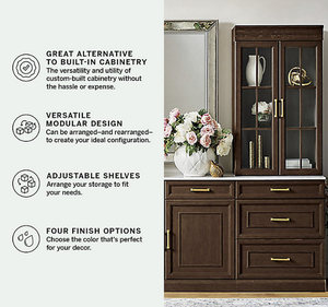 Buffet de cuisine moderne en bois de mahogany massif avec portes vitrées, rangement de luxe, style minimaliste pour salon et salle à manger - Product Image 3