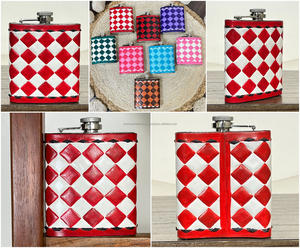 Gourde à whisky de poche en cuir de vachette artisanal à carreaux colorés, en acier inoxydable, portable pour voyage, cadeau - Product Image 3