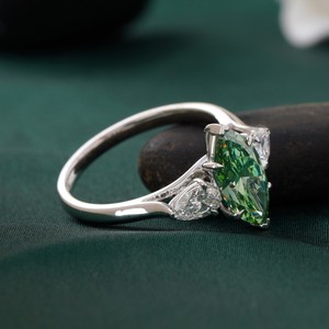 Fancy Vivid <b>Green</b> Marquise Cut Lab Grown Diamond <b>Ring</b> with Prong Setting 14K Gold Unique Statement Color - Product Image 2