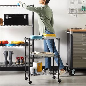 Scaffale Metallico Regolabile a 3 Ripiani con Ruote da 2 Pollici e Piedini Livellanti per Garage - Product Image 2