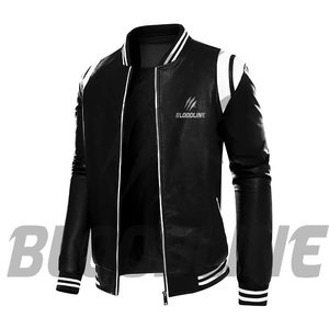 Blouson Bomber en Cuir PU Noir pour Homme BLOODLINE, Fermeture Éclair, Col Rabattu, Vêtement Casual d'Automne - Product Image 1