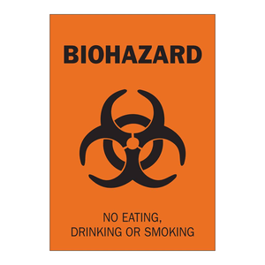 Señal de advertencia de riesgo biológico de PVC Brady: Prohibido comer, beber o fumar para laboratorios y hospitales - Product Image 1
