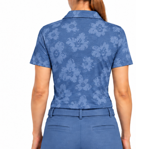 Polo de Golf de Manga Corta para Mujer, Color Azul Denim, Estampado Floral, Deportivo, Transpirable, Personalizable, Venta al Por Mayor - Product Image 2