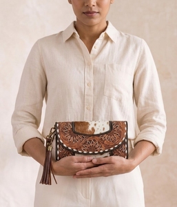 Cow Pattern Sunflower Clutch <b>Wallet</b> <b>Leather</b> Look Foldover Checkbook Case with Tassel for Women - Product Image 4