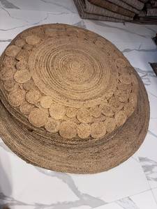 Waterproof <b>Round</b> Braided <b>Jute</b> <b>Rug</b> Handmade Rosette Border | Natural <b>Jute</b> Travel & Home Decor | Wholesale - Product Image 1