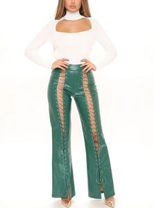 Women's Cross-<b>Pants</b> Leather Eco-Friendly Breathable Quick-Dry Button Fly Lace Winter Streetwear Regular Fit Full Length - Product Image 3