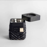Brûleur d'encens en marbre écologique fait main, design tissé noir indien avec insert et couvercle en métal, utilisation aromatique toute saison