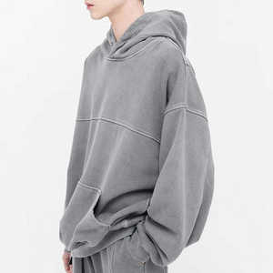Sweat à capuche personnalisé pour homme, en coton, avec col à boutons-pression, doublure tricotée, effet délavé à l'acide, coupe oversize, grandes tailles - Product Image 2