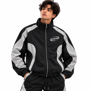 Custom High Street <b>Vintage</b> <b>Windbreaker</b> Mens Nylon Jacket Full Zip Two Tone Panel Polyester Windproof Athletic Apparel - Product Image 3