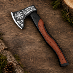 Hacha Tomahawk Artesanal de 15 Pulgadas, Grabada Nórdica, de Acero Forjado, con Mango de Madera, Diseño Nórdico, Regalo Único - Product Image 1