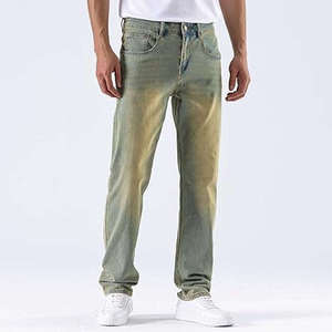 Jeans de Hombre de Alta Calidad, Corte Regular Oscuro, Cierre de Botones, Estilo Urbano, Cintura Media Elástica, Denim Ecológico y Transpirable, Gran Venta - Product Image 2