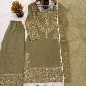 New Trendy <b>Three</b> Piece Ready To Wear Kurta Pant With Fancy Lace Border Duptta - Product Image 1