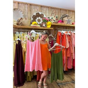 Vestido Midi de Verano Tejido a Mano para Mujer, con Tirantes Finos, Color Sólido, Corte Holgado, Dobladillo con Volantes, 100% Algodón, Casual y Transpirable - Product Image 1