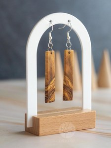 Boucles d'oreilles pendantes rectangulaires en bois naturel avec crochets en argent, style bohème, accessoires de bijouterie - Product Image 3