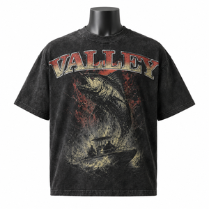 เสื้อยืดลายกราฟิกตกปลาทรงโอเวอร์ไซส์สไตล์วินเทจสำหรับผู้ชาย ผ้าฝ้าย 100% ล้างสีแบบแอซิดวอช สตรีทแวร์ รับผลิตแบบ OEM ODM - Product Image 1
