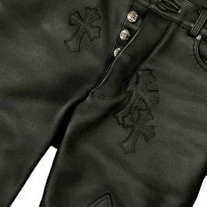 Pantalon en cuir véritable de haute qualité pour homme, couleur unie, style streetwear, personnalisable avec logo, idéal pour les motards et le quotidien. - Product Image 4