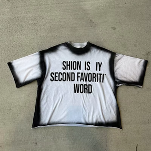 เสื้อยืดพิมพ์ลายกราฟิกคุณภาพสูง เสื้อยืดโลโก้ผ้าฝ้าย 100% เสื้อยืดวินเทจเรียบง่ายทรงโอเวอร์ไซส์ เสื้อยืดผู้ชายสีซีดจาง - Product Image 3