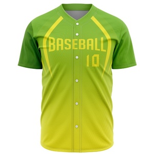 Maillot de baseball pour homme, vert et jaune, manches courtes, boutonné, sublimé, anti-humidité, coupe classique, vêtements pour toutes les saisons - Product Image 1