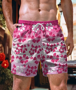 <b>Men's</b> Floral Print Board Shorts Quick Dry Drawstring Waist Casual Swim <b>Trunks</b> for Beach Summer - Product Image 5