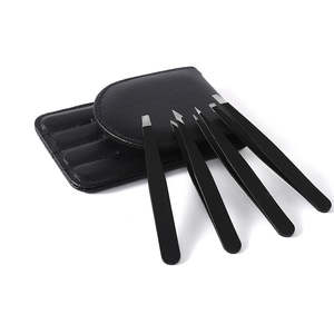 Kit de Pinzas para Cejas de Acero Inoxidable de Precisión, 4 Piezas, Pinzas de Punta Inclinada, Estuche de Cuero, Puntas de Fibra ANAAIF, Agarre Perfecto - Product Image 4