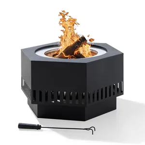 Brasero de Acero Hexagonal Moderno con Pinzas para Leña, 27.87 Pulgadas de Diámetro, Chimenea Portátil de Leña para Exteriores - Product Image 3