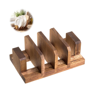 Wholesale Natural Acacia Wooden Cutting Board Holder Organizer <b>Rack</b> for Lids, <b>Dish</b>, Plate, and Cookbook from Vietnam - Product Image 2