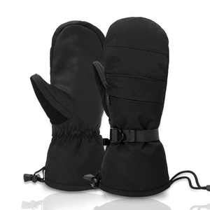 Gants de sport d'hiver unisexes en nylon coupe-vent, isolés thermiquement, à doigts entiers, avec fermeture à boucle, blanc et noir - Product Image 3