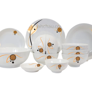 Ensemble de 12 bols en céramique traditionnels de Hanoï, écologiques et de qualité supérieure, polis, peints à la main, motif floral vert, porcelaine - Product Image 1