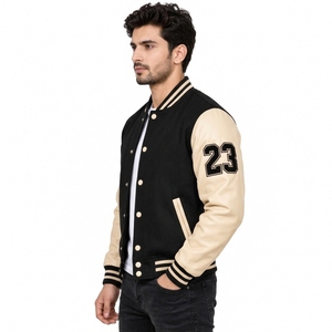 Veste universitaire pour homme en tissu de qualité supérieure, vêtement de mode personnalisé avec manches contrastées, fermeture à boutons-pression sur le devant, avec option OEM - Product Image 3
