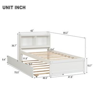 Letto singolo bianco con letto estraibile e libreria, prodotto imbottito - Product Image 6