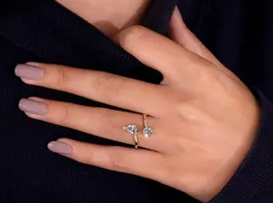 Anillo Abierto de Moissanita, Corte Pera, Corte Redondo, Ajustable, Plata de Ley 925, Anillo de Compromiso para Mujer, Joyería Fina - Product Image 3