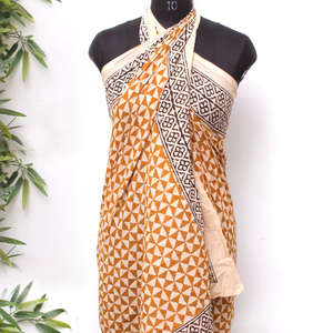 Mustard Geometric Hand Block Print <b>Sarong</b> – Wholesale Cotton Beach Pareo – Artisan Made Indian Bagru <b>Wrap</b> – Beachwear - Product Image 1