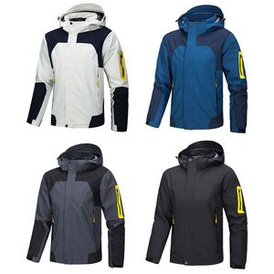 Women Breathable Hooded <b>Ski</b> <b>Jacket</b> <b>White</b> Navy Color Blocking Waterproof Zipper Closure Full Sleeve Outdoor Wear 100% Polyester - Product Image 6